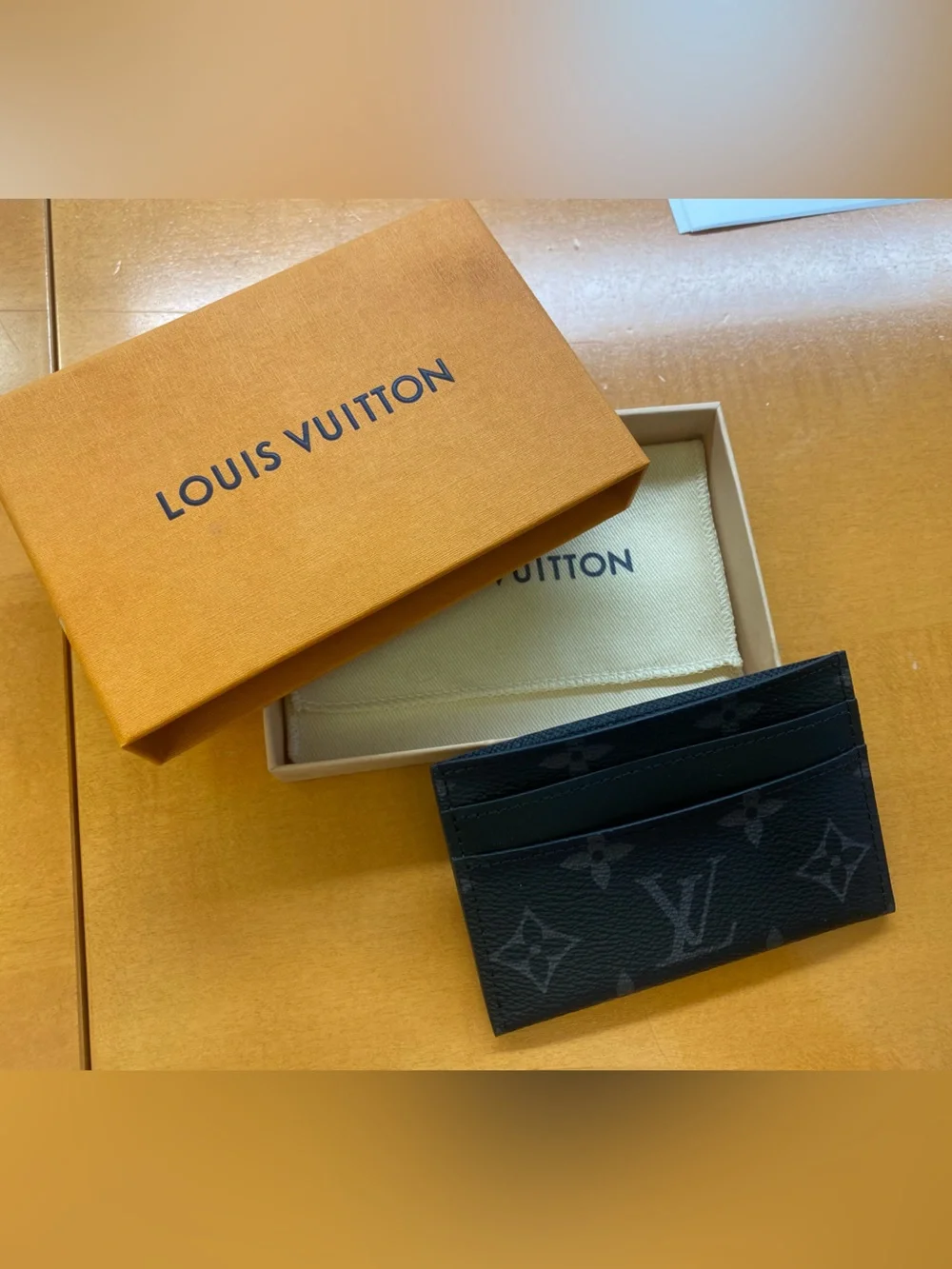 Louis Vuitton Black Monogram Canvas Card Holder with Leather Trim